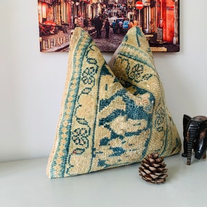 Bloemen kussensloop 16 x 16 - tapijt kelim kussensloop - vintage kussen - sofa kussensloop - klein kussen - Turks tapijtkussen - boho decor