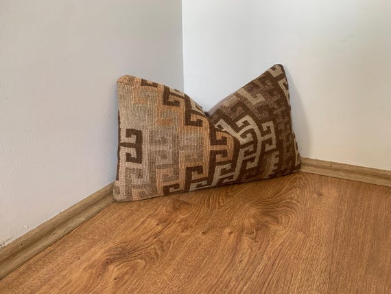 Throw Pillow 12x20 -Lumbar Pillow Cover -Turkish Kilim Pillow Cover -Modern Boho Decor -Rug Carpet Pillow -Couch Cushion -Tribal Pillow Case