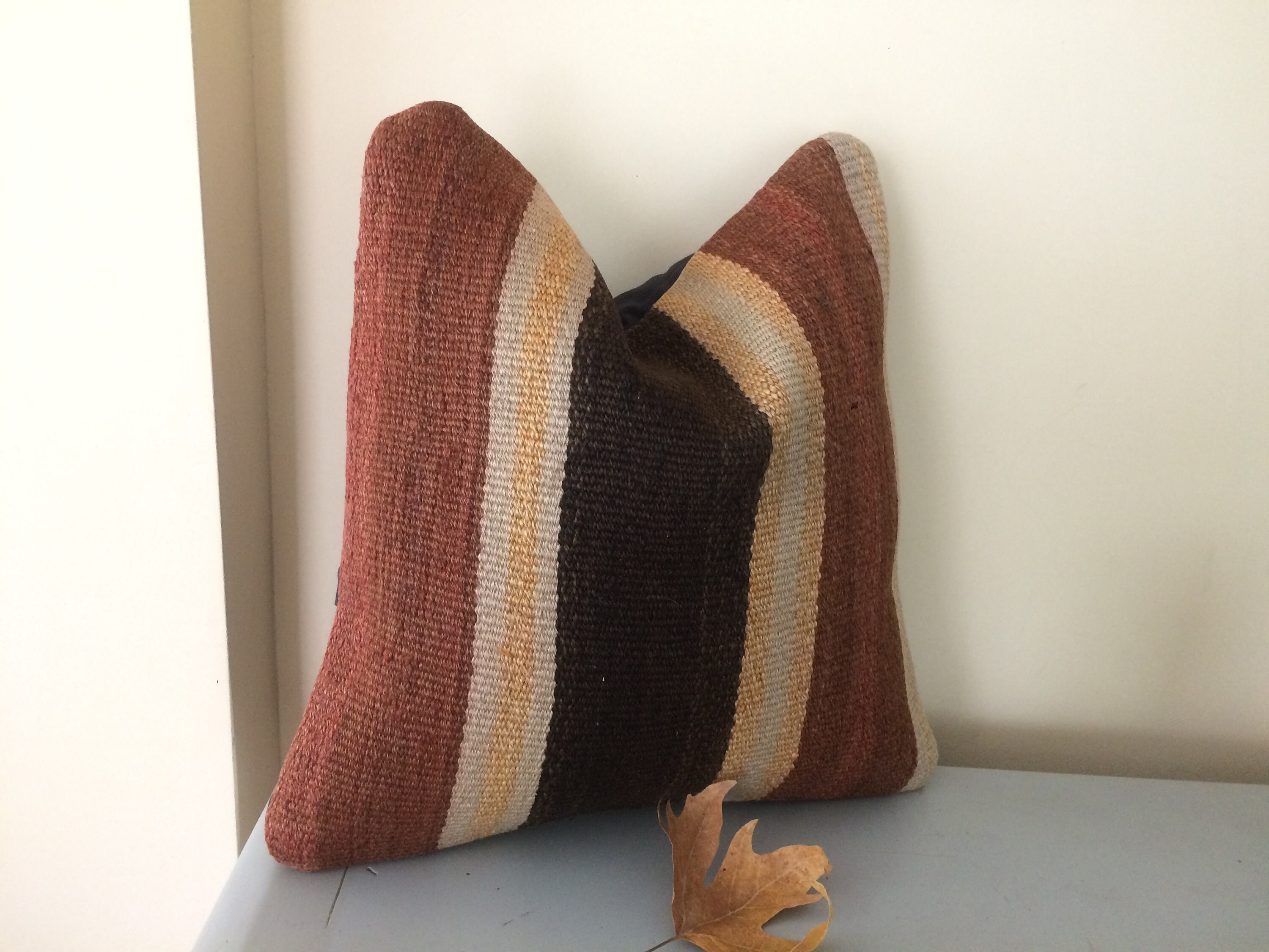 Cream Brown Boho Throw Pillow 14x14 outdoor Kilim Pillow Etsy