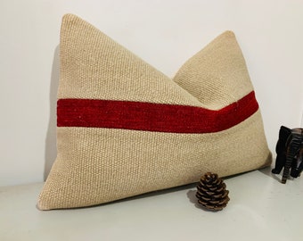 Hemp Pillow Covers 16x24 -Decorative Turkish Pillow -Floor Cushion Cover -Kilim Lumbar Pillow -Accent Throw Pillows -Minimalist Decor Pillow