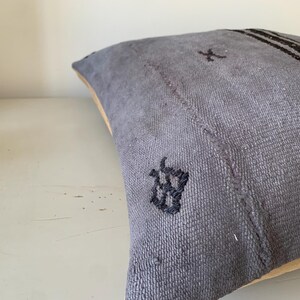 Indigo Black Vintage Kilim Pillow Cover 20x20 – Striped Rustic Throw Cushion, Turkish Decorations, Office Decor image 8