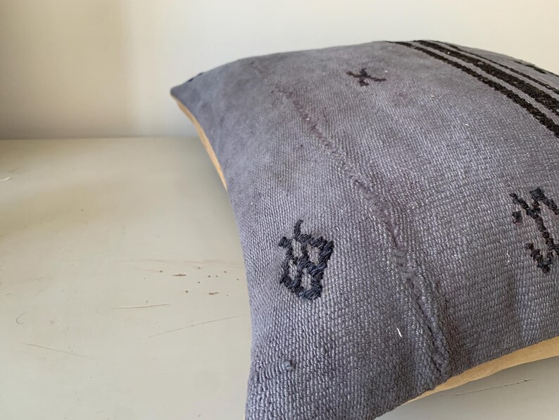 Indigo Black Vintage Kilim Pillow Cover 20x20 – Striped Rustic Throw Cushion, Turkish Decorations, Office Decor image 8