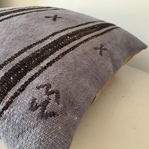 Indigo Black Vintage Kilim Pillow Cover 20x20 – Striped Rustic Throw Cushion, Turkish Decorations, Office Decor image 7