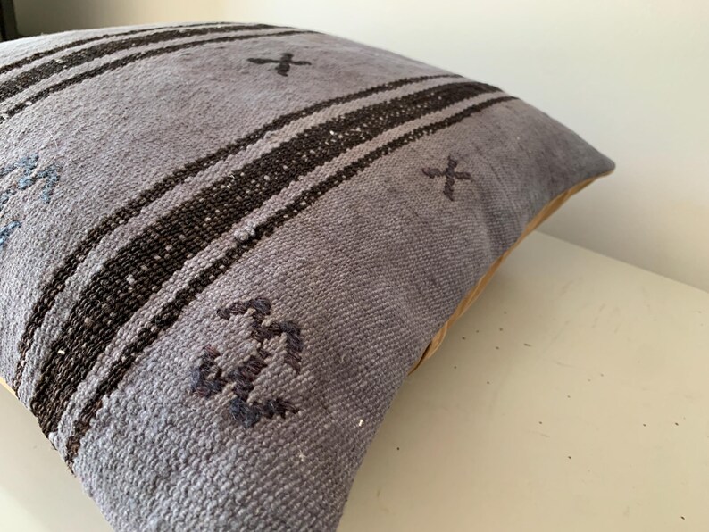 Indigo Black Vintage Kilim Pillow Cover 20x20 – Striped Rustic Throw Cushion, Turkish Decorations, Office Decor image 7