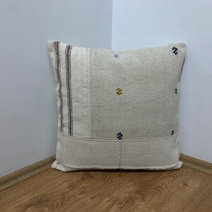 Textured Boho Kilim Pillow Cover 20x20, Mid-Century Modern, Large Couch Cushion, Patchwork Pillows Throw, Beige Brown, Room Decor