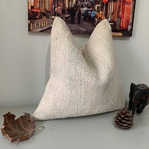 White Hemp Kilim Pillow Cover 16x16 -Chair Pillow -Minimalist Decor -Small Throw Pillow Case -Sofa Cushion Cover -Turkish Pillow Sham Cover