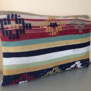 Boho Throw Pillow Cover 16x24 -Kilim Pillow Case -Vintage Pillow Cover -Wool Pillow -Couch Design Geometric Floor Cushion Large Sofa Pillow