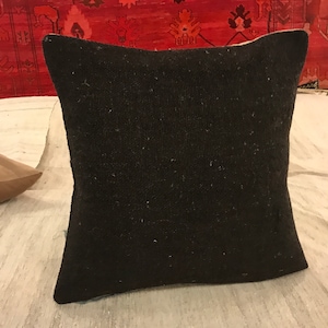 Black Kilim Cushion 20x20 -Decorative Rug Pillow for Couch -Farmhouse Decor -Large Sofa Pillowcase -Kilim Throw Pillow -Turkish Pillow Cover