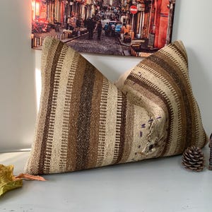Kilim Pillow, Brown Throw Pillow Cover 16x24 -Large Pillow Case -Boho Pillow -Farmhouse Decor -Turkish Lumbar Pillow -Handmade Cushion Cover