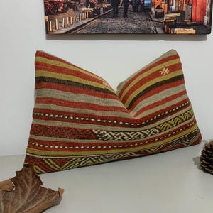 ストライプ柄枕、12 x 20 インチ 30 x 50 cm 腰枕 トルコキリム