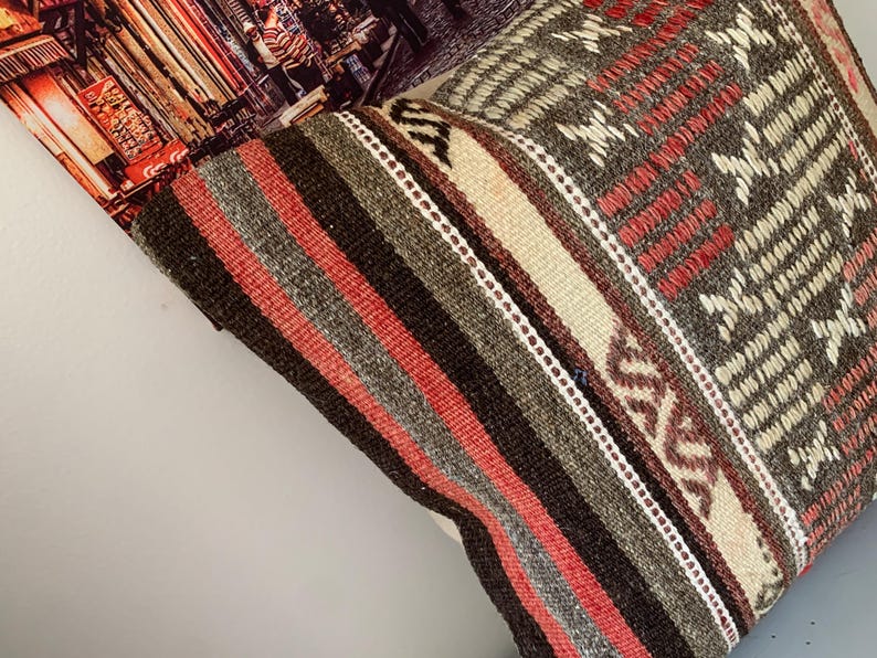 Turkish Rug Pillow Case 16x16, Handmade Kilim Pillow Cover -Calm Home Decor -Square Cushion -Decorative Throw Couch image 10