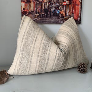 Cuscino turco in lana - Federa per cuscino 16x24 - Federa per cuscino Kilim decorativa - Decorazione minimalista - Federa per cuscino grigio crema - Federa per cuscino Boho