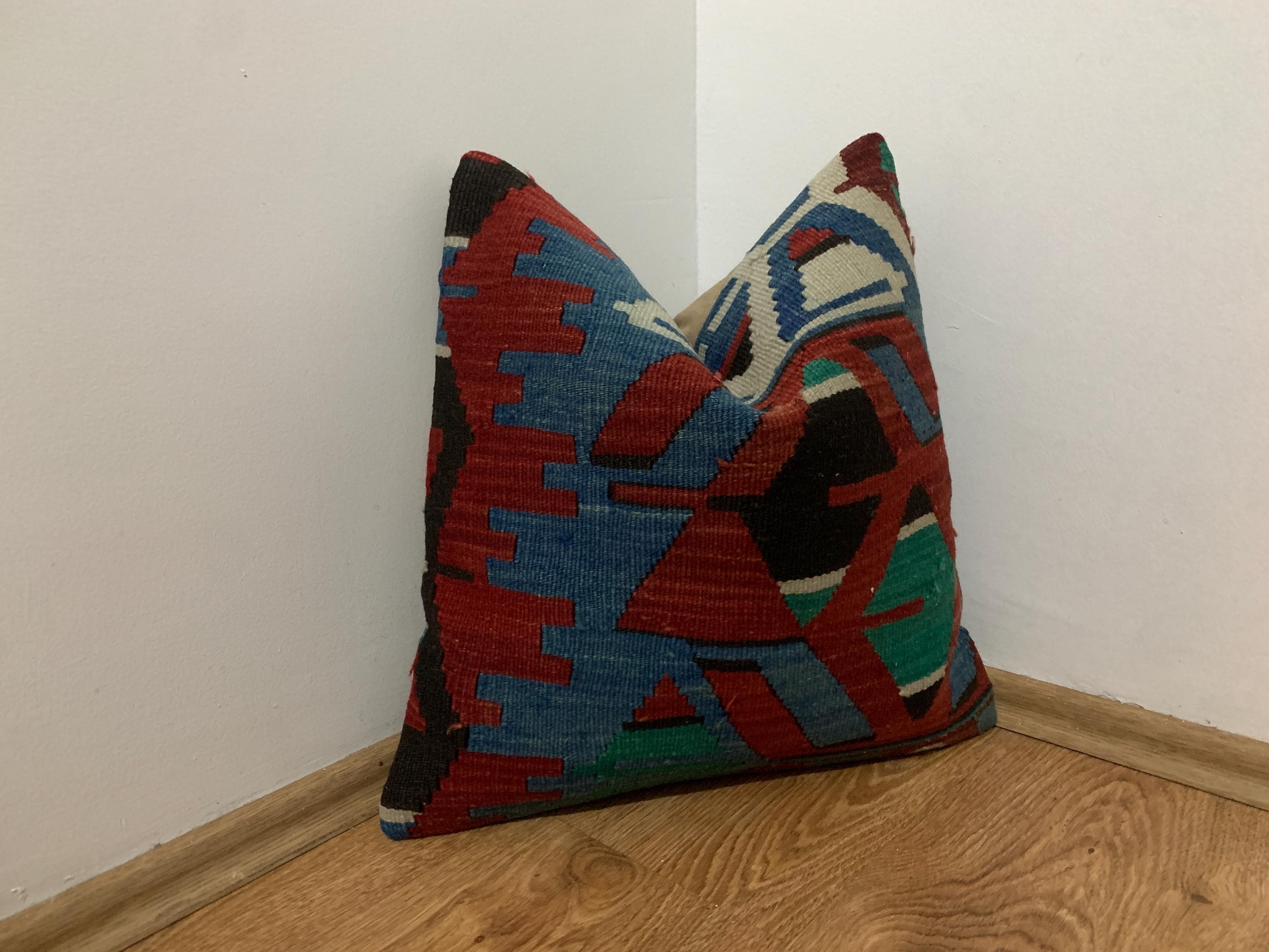 ラグ ヴィンテージ キリム 枕 18x18、カーペット トルコ製 枕カバー