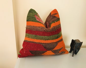 パッチワークキリム クッションカバー：ヴィンテージトルコラグ