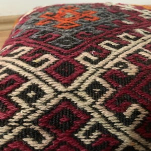 Red Kilim Pillow Cover 16x16 | Turkey Throw Pillowcase, Turkish Rug Cushion ⇻ Antique Pillows Sham, Bench Decor image 6