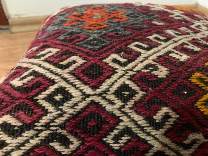 Red Kilim Pillow Cover 16x16 | Turkey Throw Pillowcase, Turkish Rug Cushion ⇻ Antique Pillows Sham, Bench Decor image 6