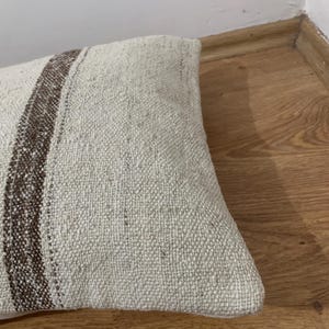 Vintage Lumbar Kilim Pillow Cover 16x24, Cream Brown Striped Pillows, Rustic Room Decor, Turkish Sofa Pillowcase image 6