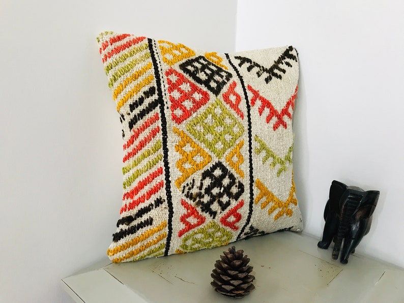 Funda de almohada vintage - Funda de almohada de cáñamo Kilim de 16x16 - Cojín de sofá - Almohada de sofá colorida - Almohada turca decorativa - Cojín de tiro - Decoración boho imagen 2