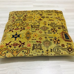 Geometric Rug Pillow Cover 24x24 -Turkish Kilim Pillow -Yoga Cushion -Oversize Pillow for Floor -Modern Home Decor -Accent Throw Pillow Case