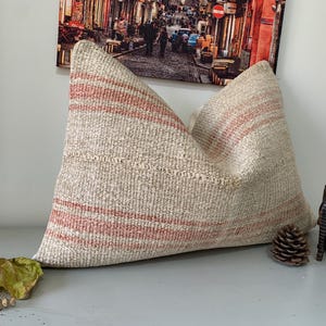 Cuscino turco di canapa, federa per cuscino lombare Kilim 16x24 - Decorazione fattoria - Federa per cuscino color salmone beige - Design d'interni - Cuscino rettangolare