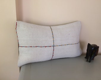 Small Hemp Pillow Case 12x20 Pillow Cover -Modern Throw Pillow Cover -Boho Pillow -Home Decor -Designer Kilim Cushion -Turkish Lumbar Pillow