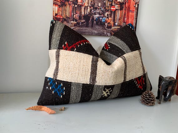 Vintage Pillow Cover 16x24 -Rug Throw Pillow Case -Lumbar Kilim Pillow -Home Decor Pillow -Wool Pillow Couch -Patchwork Cushion -Sofa Design