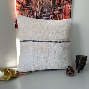 Federa per cuscino Boho grigio crema - 18x18 - Federa per cuscino Kilim turco - Federa per cuscino turco - Decorazione orientale - Cuscino di canapa - Cuscino decorativo