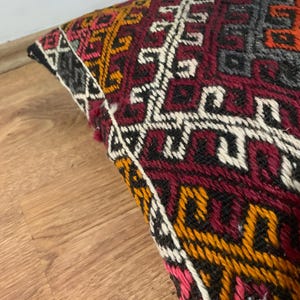 Red Kilim Pillow Cover 16x16 | Turkey Throw Pillowcase, Turkish Rug Cushion ⇻ Antique Pillows Sham, Bench Decor image 9