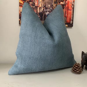 Steel Blue Pillow Cover 20x20, Decorative Throw Pillows, Vintage Turkish Kilim Pillow Case, Large Hemp Cushion