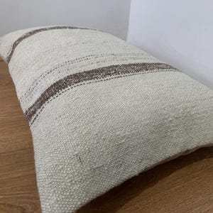 Vintage Lumbar Kilim Pillow Cover 16x24, Cream Brown Striped Pillows, Rustic Room Decor, Turkish Sofa Pillowcase image 9
