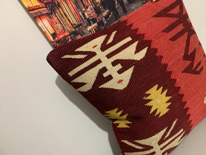 Funda de cojín Kilim de 40x40 cm: Cojín de sofá tejido a mano en lana turca. imagen 10