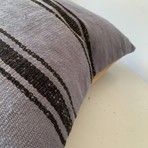 Indigo Black Vintage Kilim Pillow Cover 20x20 – Striped Rustic Throw Cushion, Turkish Decorations, Office Decor image 6
