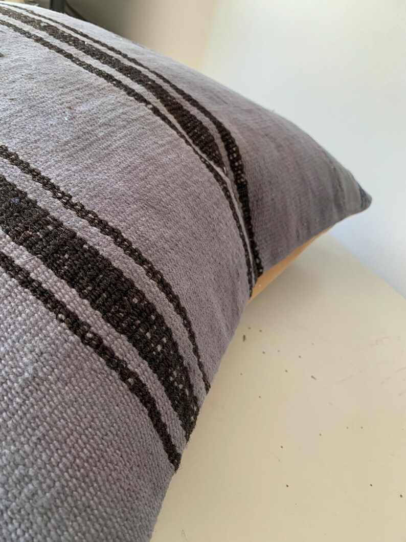 Indigo Black Vintage Kilim Pillow Cover 20x20 – Striped Rustic Throw Cushion, Turkish Decorations, Office Decor image 6