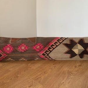 Vintage Turkish Kilim Pillow Cover – Long Lumbar Wool Pillow, 12x48