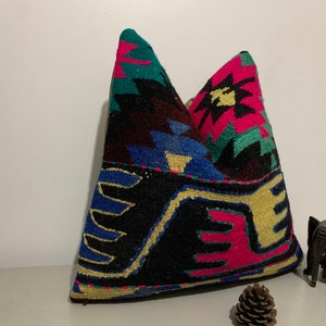 Geometric Pillow 20x20 -Square Kilim Pillow Cover -Southwestern Decor -Rug Throw Pillow -Carpet Pillow -Unique Cushion Cover -Turkish Pillow