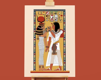 Ancient Egyptian Reproduction Unframed Art Print - The Goddess Hathor Welcomes Pharoah Seti I to the Underworld (Tomb Relief from Museum)