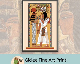 Ancient Egyptian Reproduction Unframed Art Print - The Goddess Hathor Welcomes Pharoah Seti I to the Underworld (Tomb Relief from Museum)
