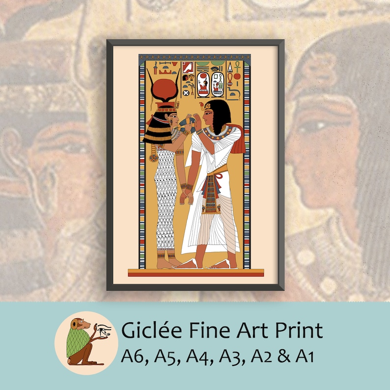 Ancient Egyptian Reproduction Unframed Art Print The Goddess Hathor Welcomes Pharoah Seti I to the Underworld Tomb Relief from Museum image 1