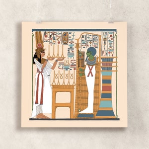 Ancient Egyptian Reproduction Unframed Art Print Queen Nefertari Making Offerings to the God Ptah with Hieroglyphs from Book of the Dead image 2