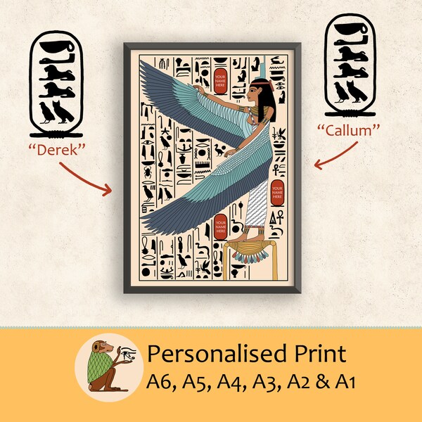 Personalised Name in Hieroglyphics Unframed Print - The Goddess Isis from Tutankhamun's Sarcophagus Shrine Ancient Egyptian Reproduction