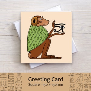 Thoth Baboon houdt het oog van Horus vast - Oud-Egyptische vierkante wenskaart blanco binnenkant Verjaardag Verjaardag Valentijnsdag Cadeau Notitiekaart