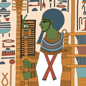 Ancient Egyptian Reproduction Unframed Art Print Queen Nefertari Making Offerings to the God Ptah with Hieroglyphs from Book of the Dead image 4