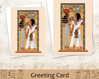 Hathor and King Seti I Greeting Card: Ancient Egyptian Art (A5)