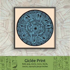 Reproduction d'art de l'égypte ancienne sans cadre - « Bol des marais » en faïence bleue du Nouvel Empire, avec fleurs de lotus, papyrus et tilapia