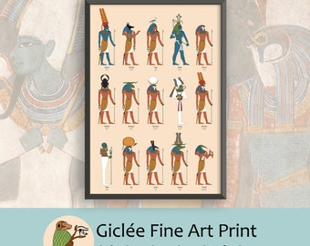 Ancient Egyptian Unframed Art Print - 15 Gods & Names - Amun Anubis Geb Hapi Horus Khepri Khnum Khonsu Osiris Montu Ptah Ra Seth Sobek Thoth