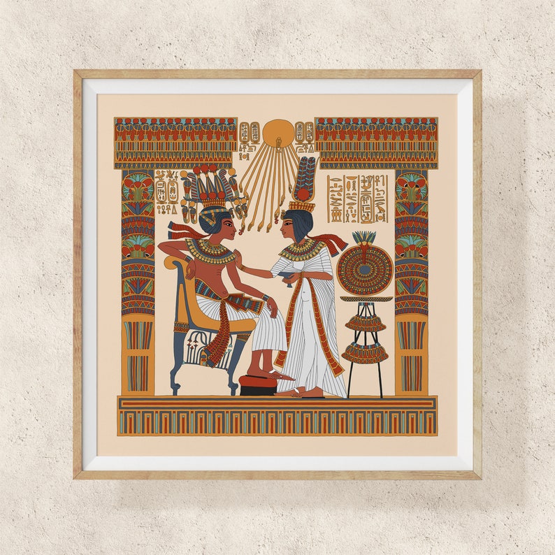 Ancient Egyptian Reproduction Unframed Giclee Art Print Tutankhamun and Ankhesenamun in a Floral Pavillion, replica museum golden throne image 3