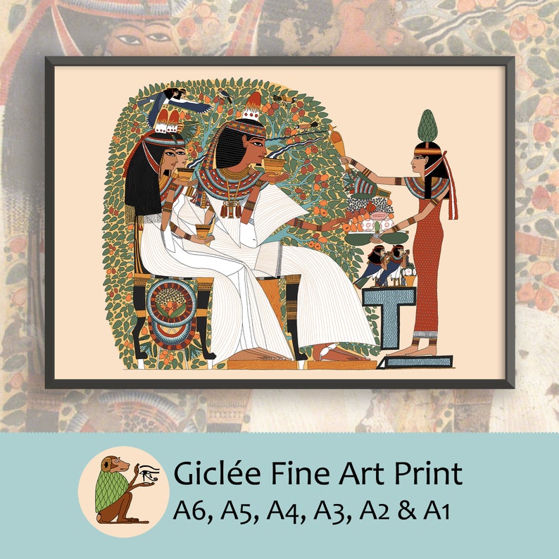 Ancient Egyptian Reproduction Art Unframed Print: Userhat Receiving Offerings from the Goddess Nut Beneath the Sycamore Tree, Soul Birds image 1