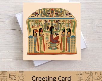 Ancient Egyptian Square Greeting Card "Goddess Nephthys and the Four Sons of Horus" Blank Inside Birthday Anniversary Valentines Thank You