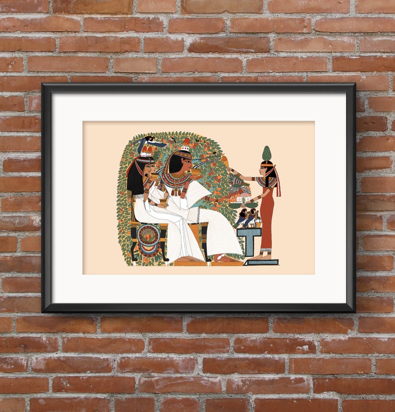 Ancient Egyptian Reproduction Art Unframed Print: Userhat Receiving Offerings from the Goddess Nut Beneath the Sycamore Tree, Soul Birds image 6