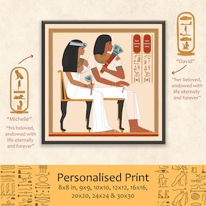 Nom personnalisé en hiéroglyphes impression giclée sur mur CADEAU POUR LES COUPLES Les invités du mariage de la tombe de Ramose *Ajoutez 2 noms en hiéroglyphes